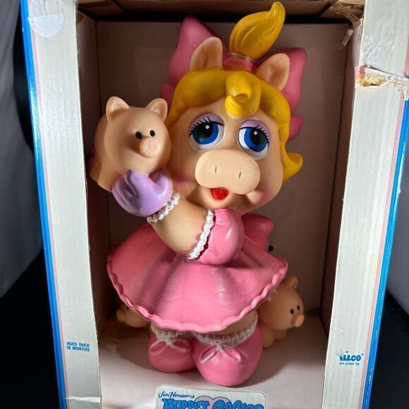 Vintage Jim Hensons Muppet Babies Miss Piggy 1989 Vinyl Piggy Bank Toy New NIB - Picture 8 of 8